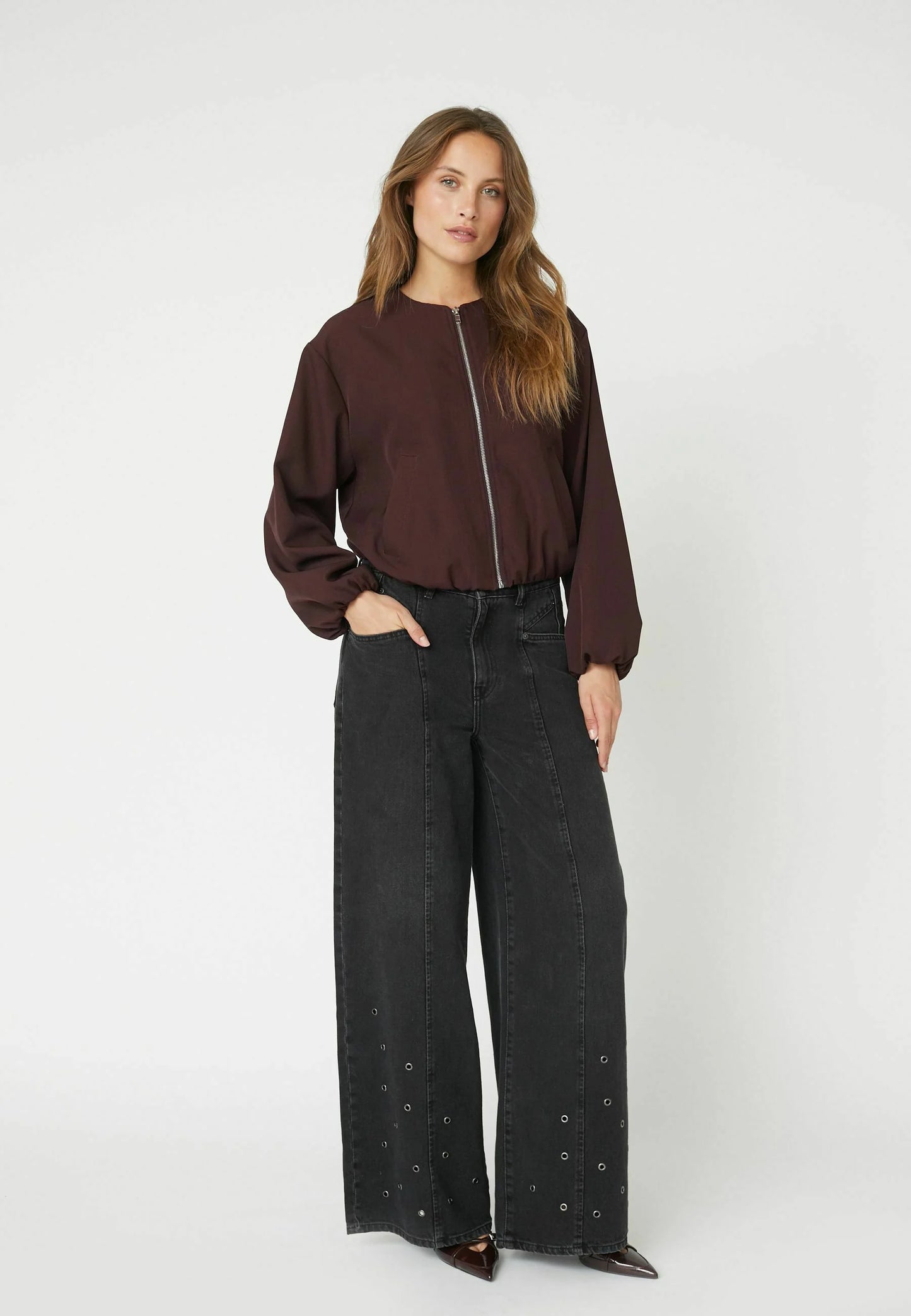 Luna balloon zip jacket Winered