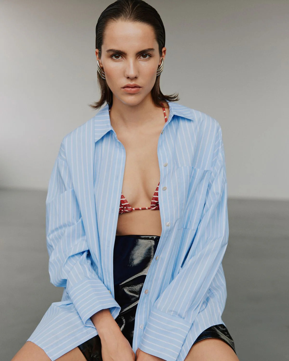 Adalene shirt Light blue striped