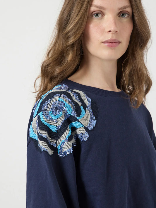 Bluga LS embellished sweat Navy