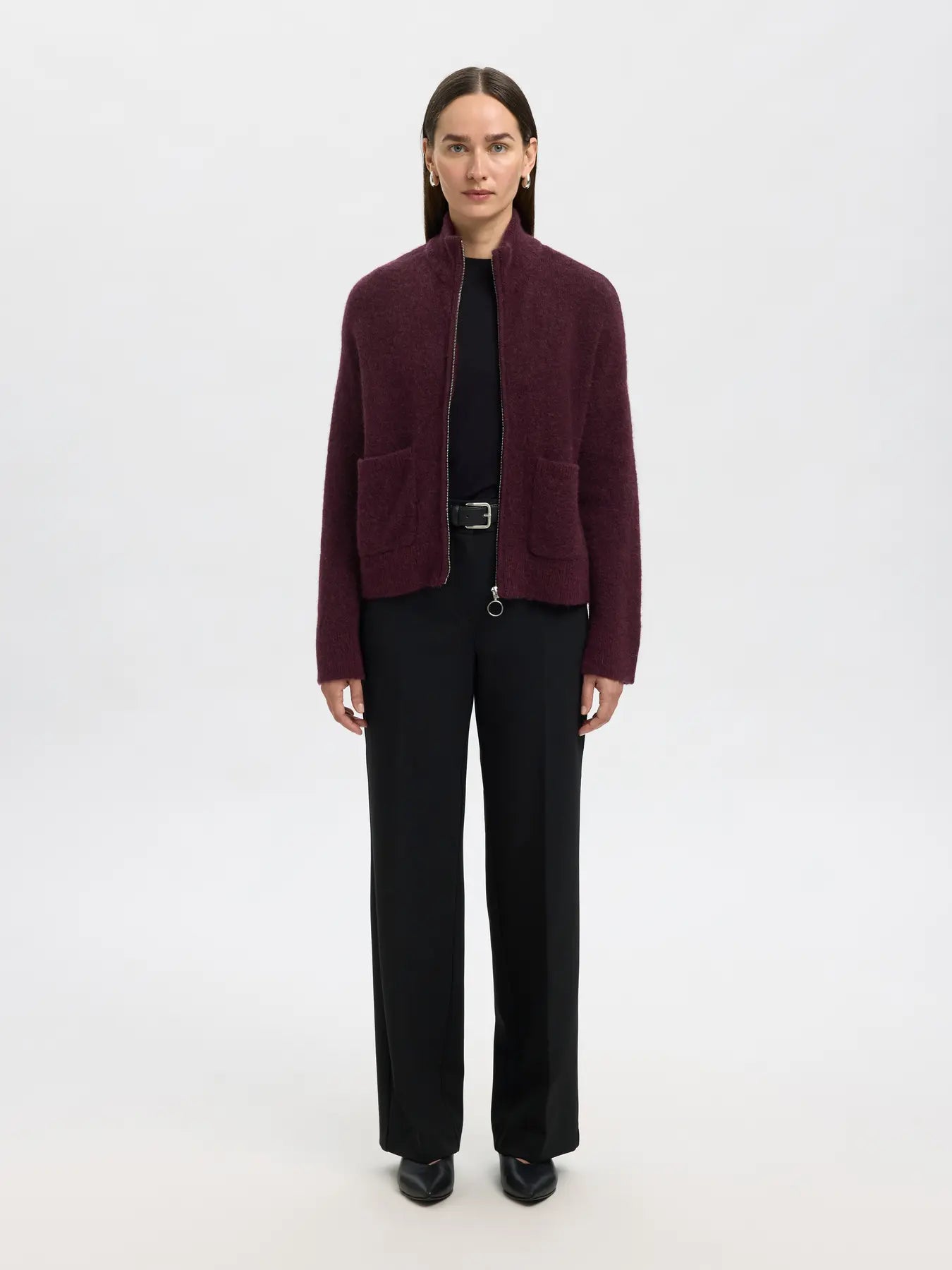 Sia Ras Ls knit zipper cardigan Fig
