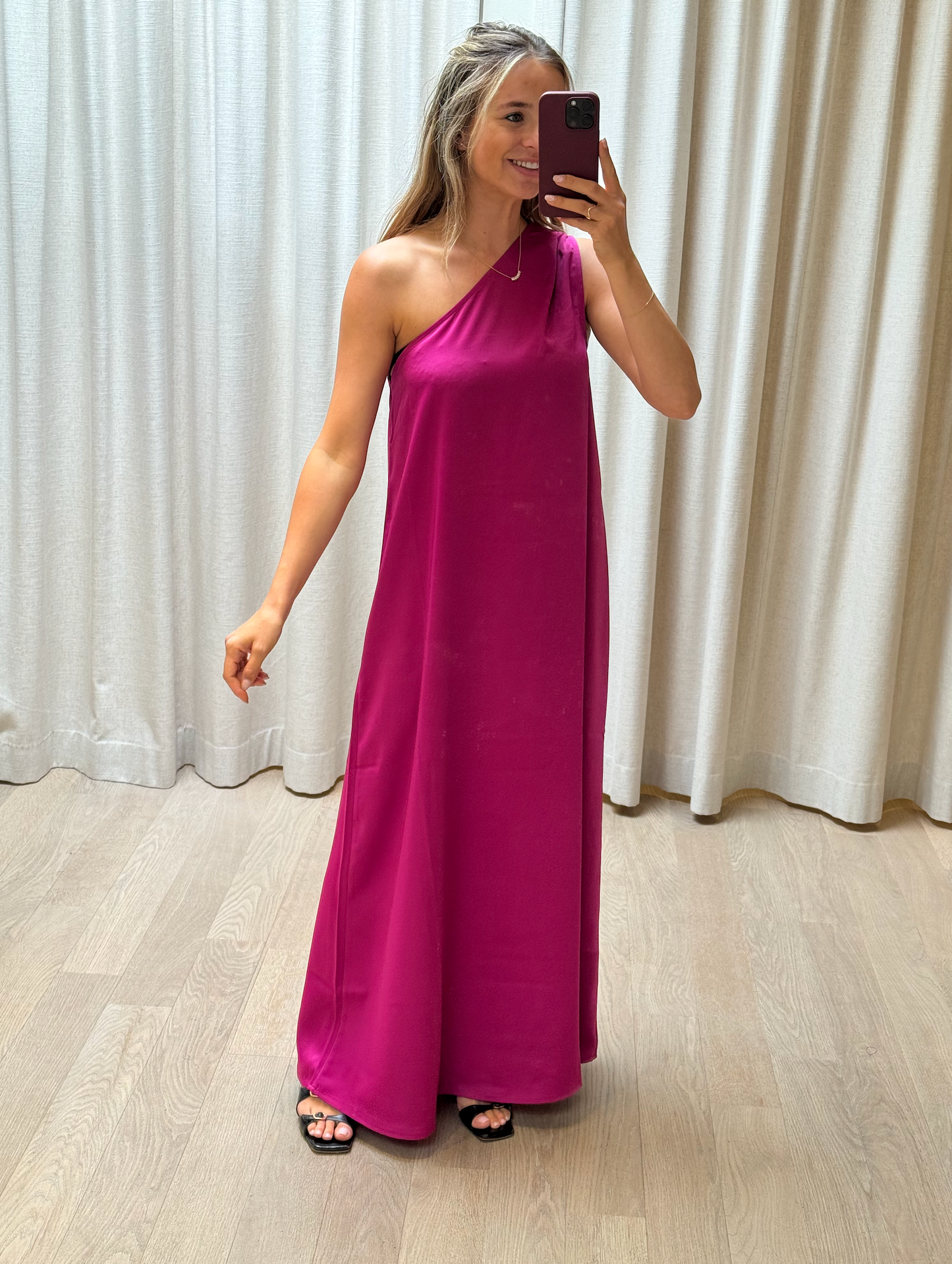 One Shoulder Dress Magenta