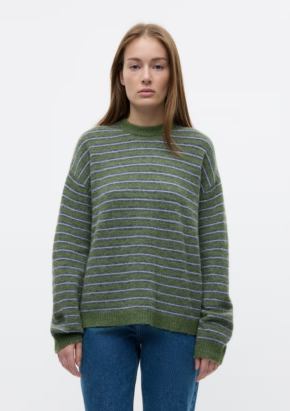 Ada LS knit stripe Chive stripe