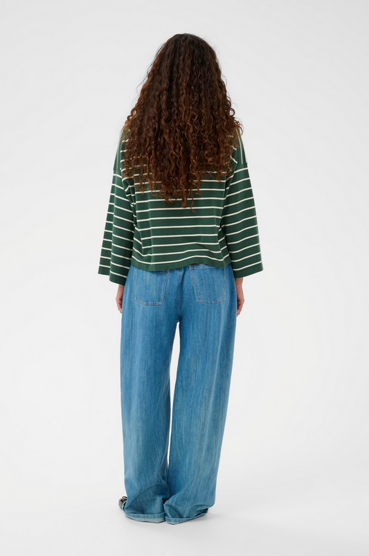 Spina boxy pullover cropped Trekking green/ white