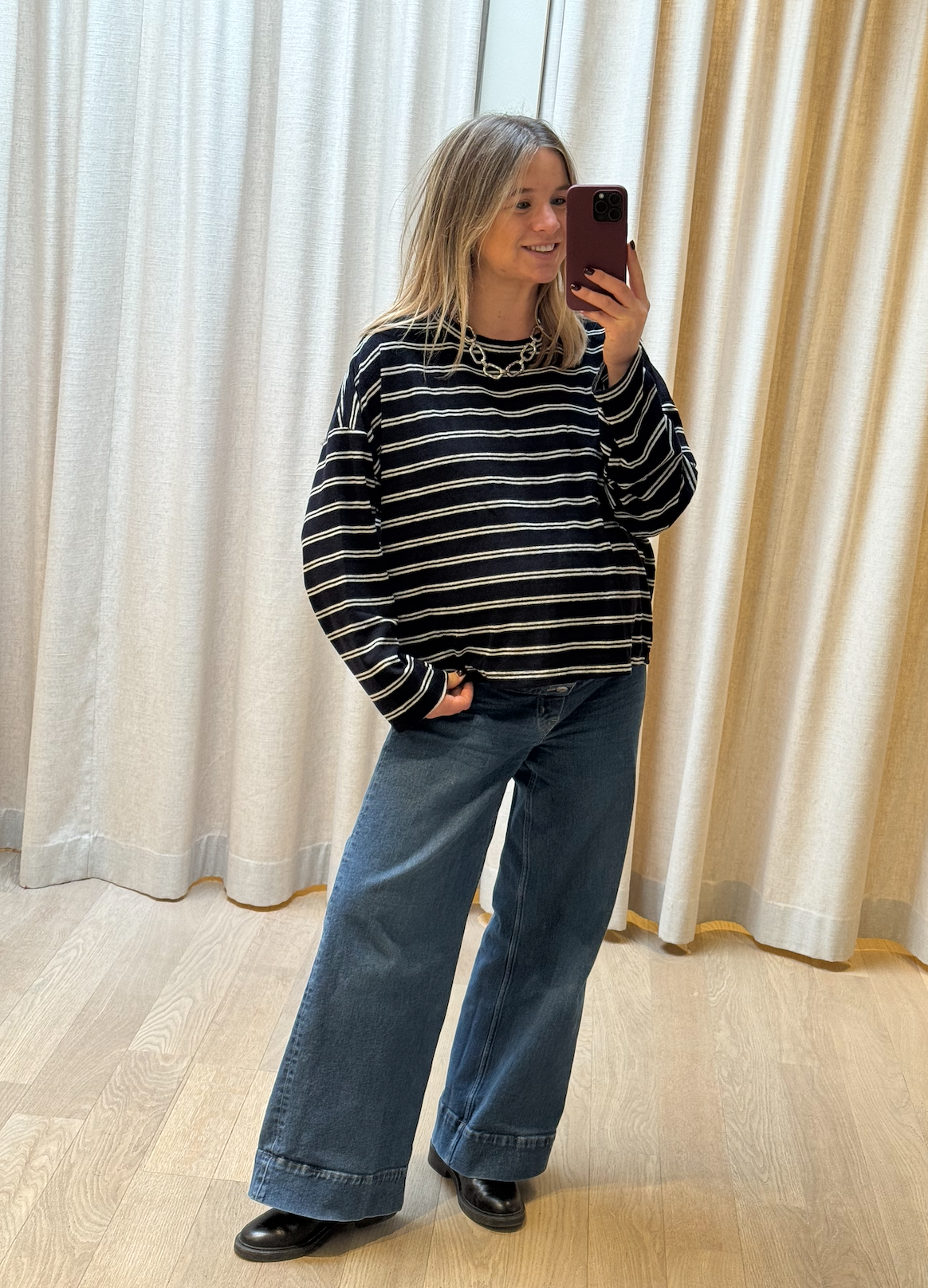 Striped Terry Top Navy