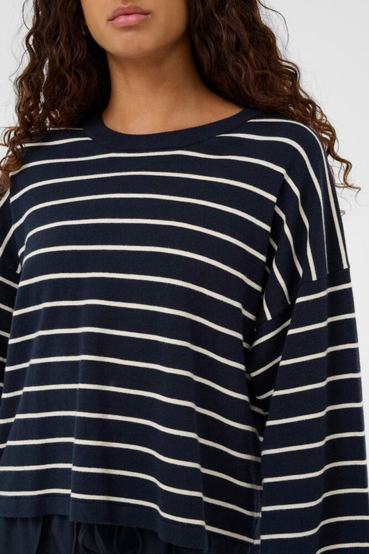 Spina boxy pullover cropped Blue/ white