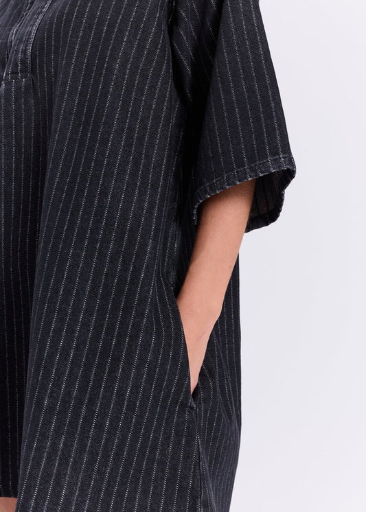Hannali Denim Dress Black pinstripe