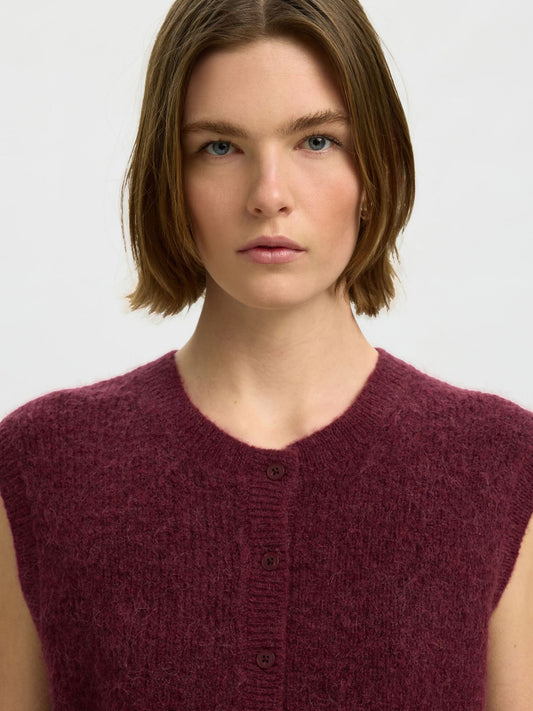 Lulu SL button o-neck vest Tawny port