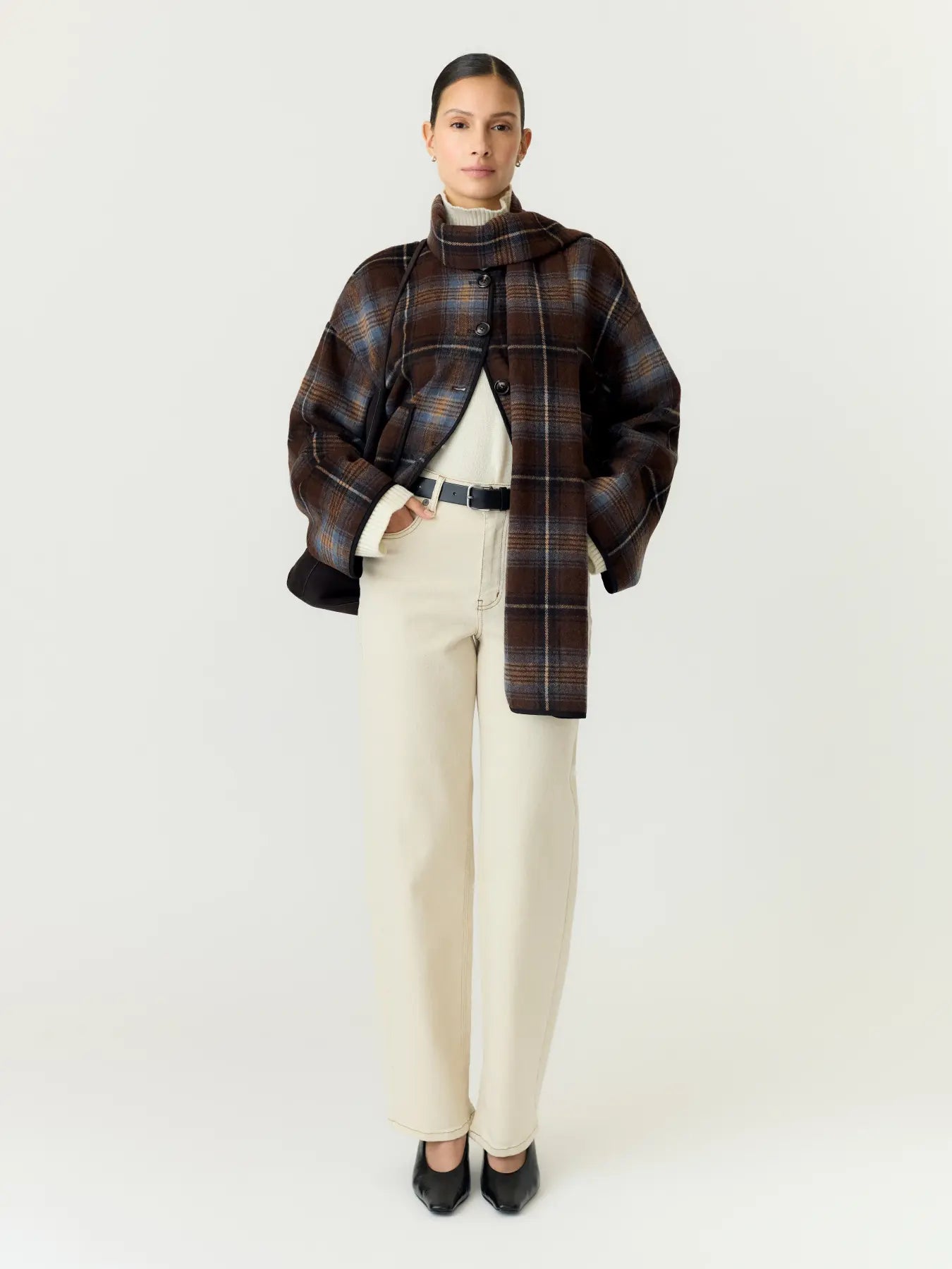 Calino LS scarf jacket Checks brown