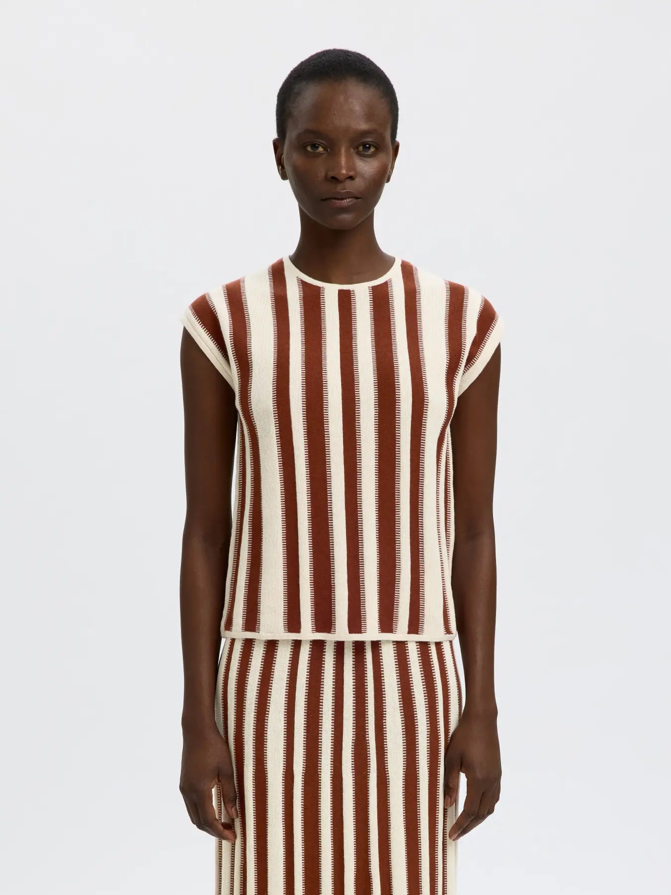 Lina SL knit o-neck top Birch/ Cherry