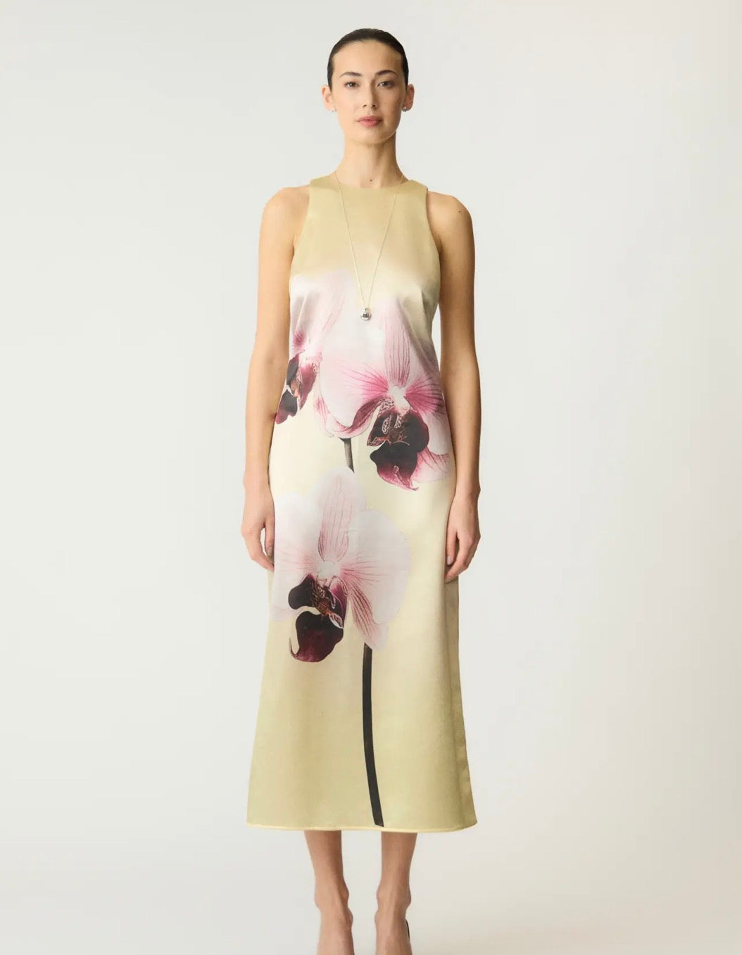 Orchida satin long dress Orchid/ yellow