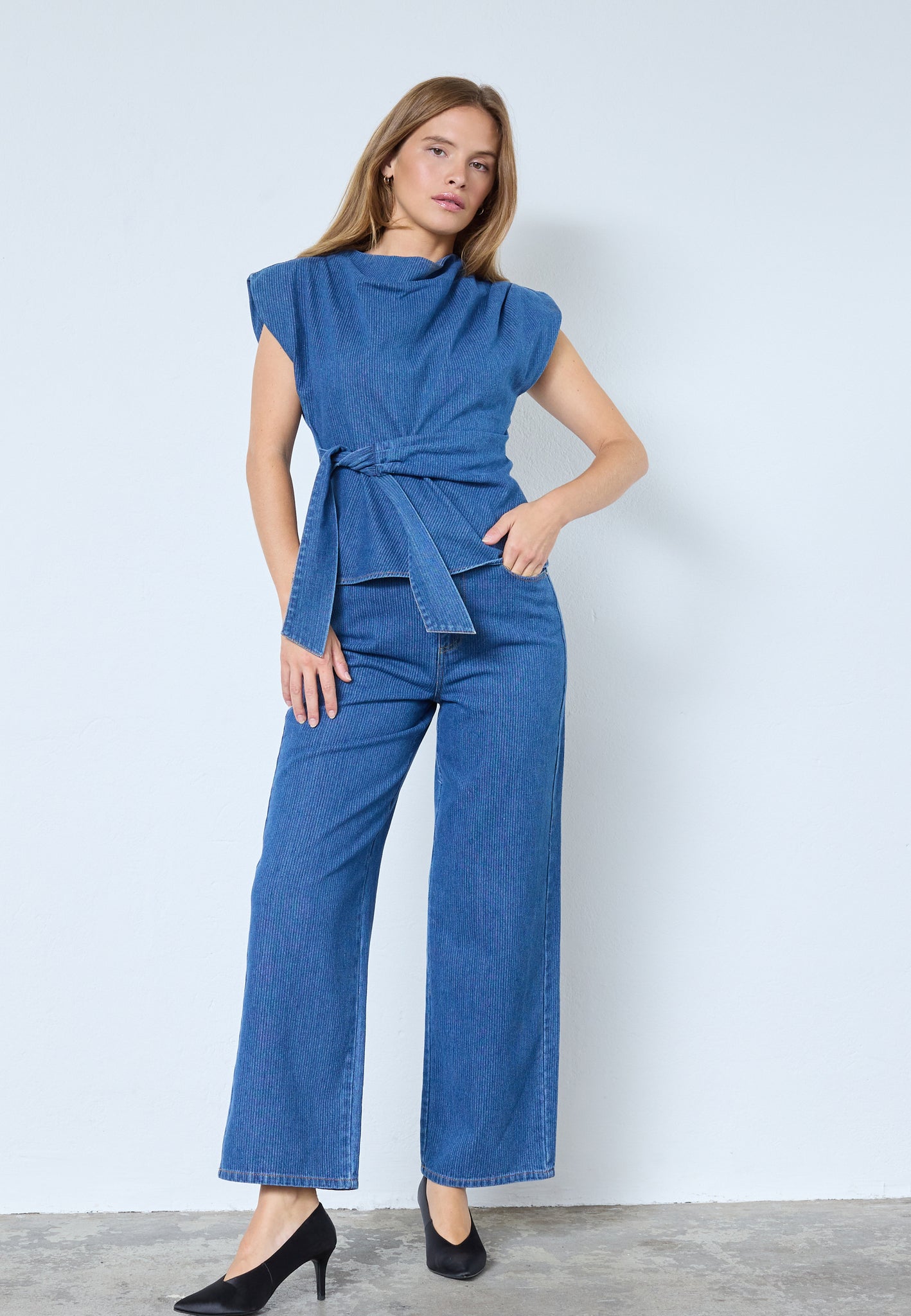 Kimmy pleat top Dark denim