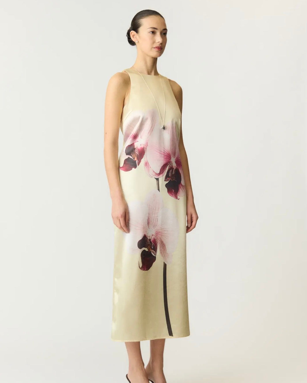 Orchida satin long dress Orchid/ yellow