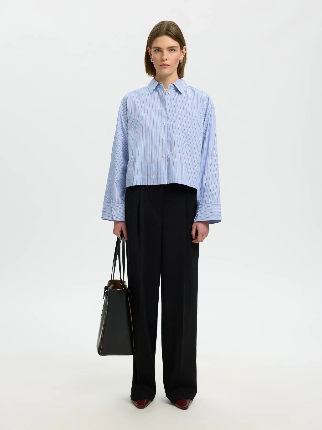 Cropped boxy shirt Dark sapphire/ bright white