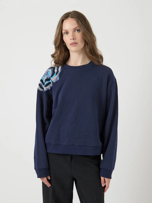 Bluga LS embellished sweat Navy