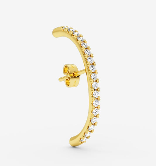 Diamond long hug earstud 35 Gold diamond