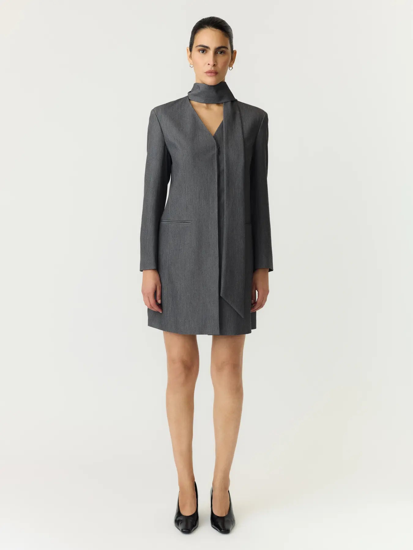 Inva LS short scarf dress Medium grey melange