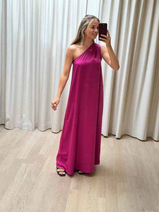 One Shoulder Dress Magenta