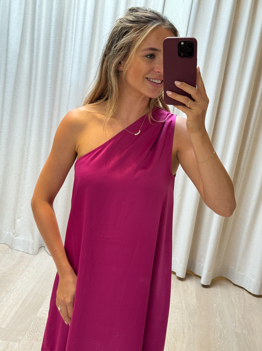 One Shoulder Dress Magenta