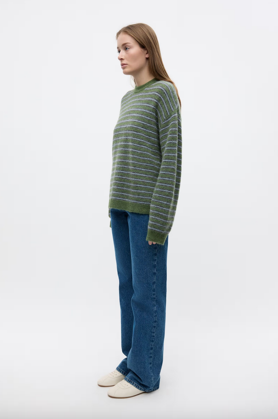 Ada LS knit stripe Chive stripe