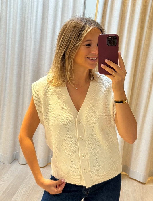 Fea knit button vest Snow white