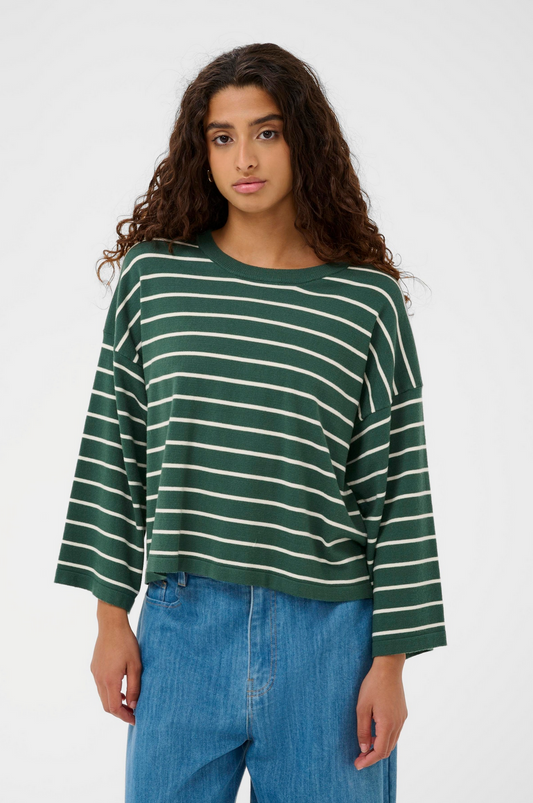 Spina boxy pullover cropped Trekking green/ white