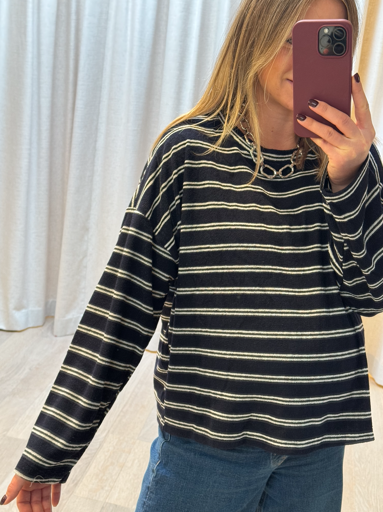 Striped Terry Top Navy