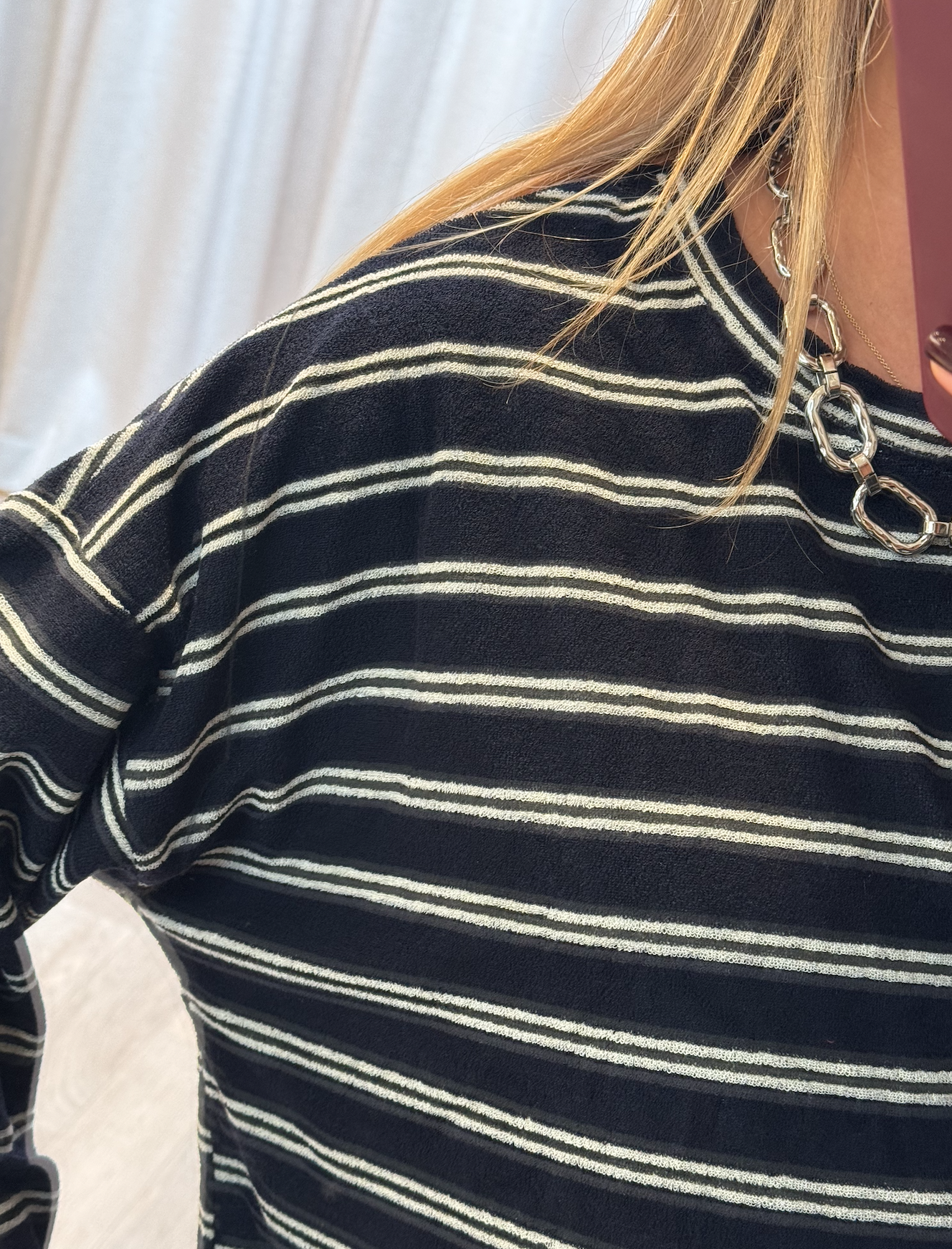 Striped Terry Top Navy