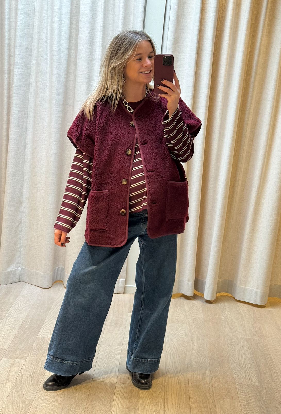 Striped Terry Top Burgyndy