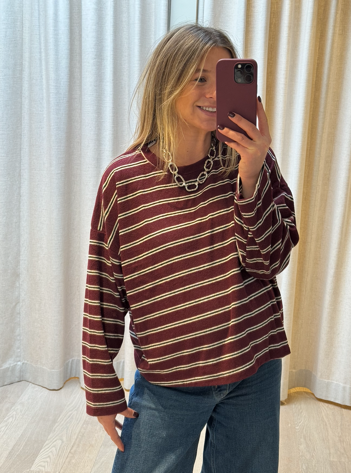 Striped Terry Top Burgyndy