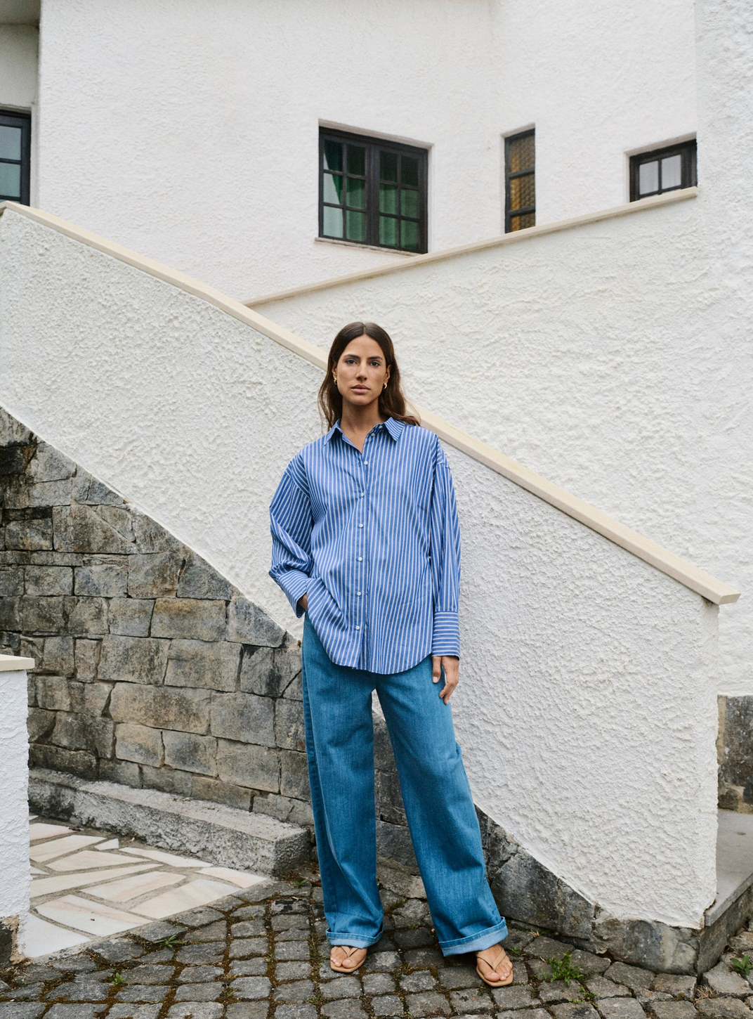 Calken shirt LS Navy stripe