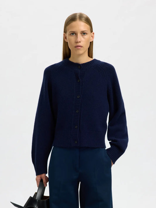Nora Short Knit O-Cardigan Dark Sapphire