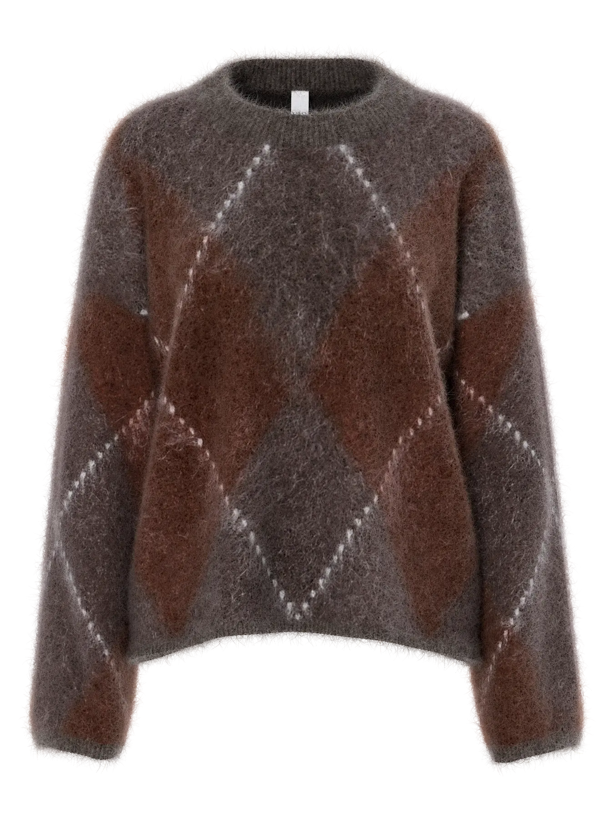 Argy LS mohair blend knit pullover Coffee bean check