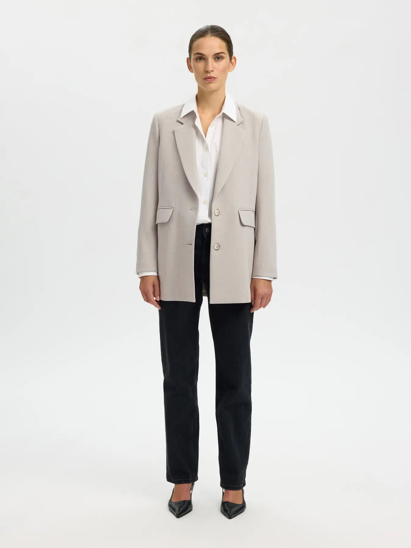 Rita LS relaxed blazer melange Fossil melange