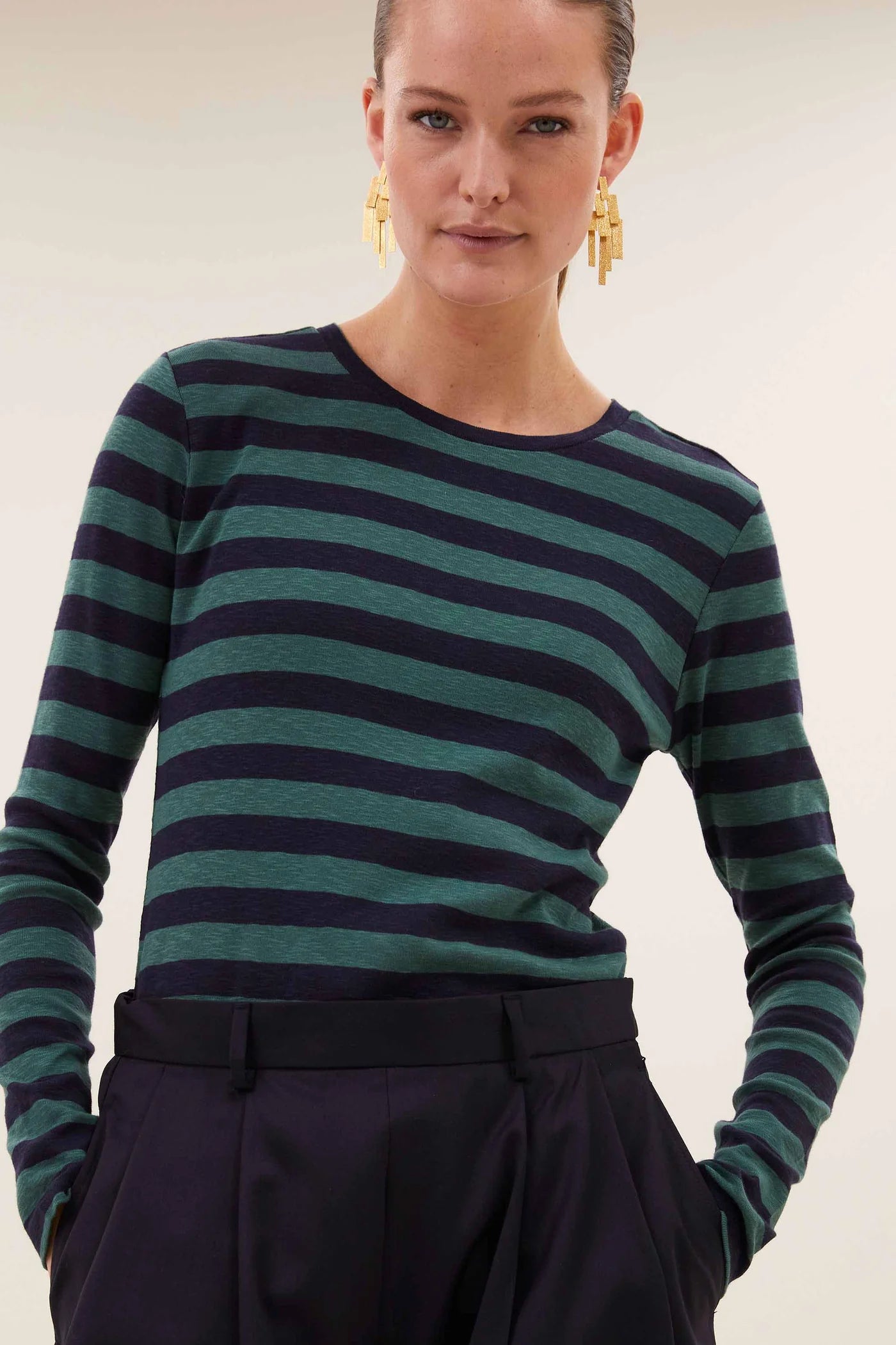 Basic Stripe Top Deep Green