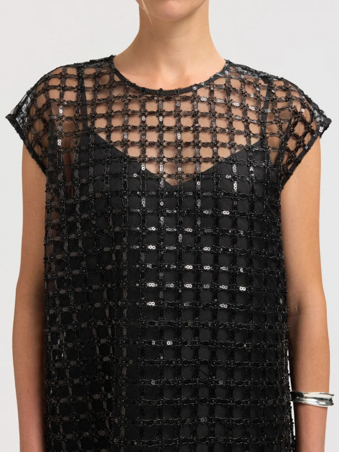 Laren relaxed SL short sequins dress Black