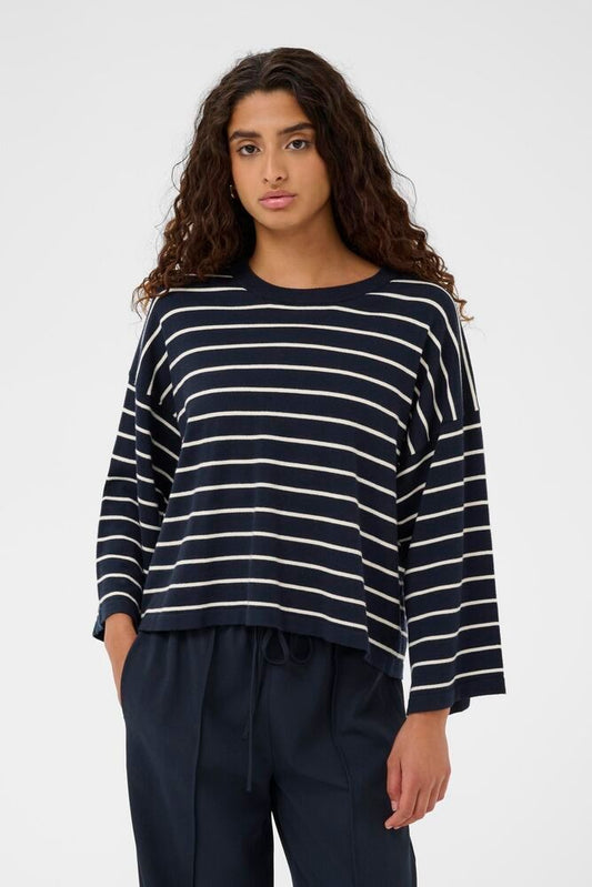 Spina boxy pullover cropped Blue/ white