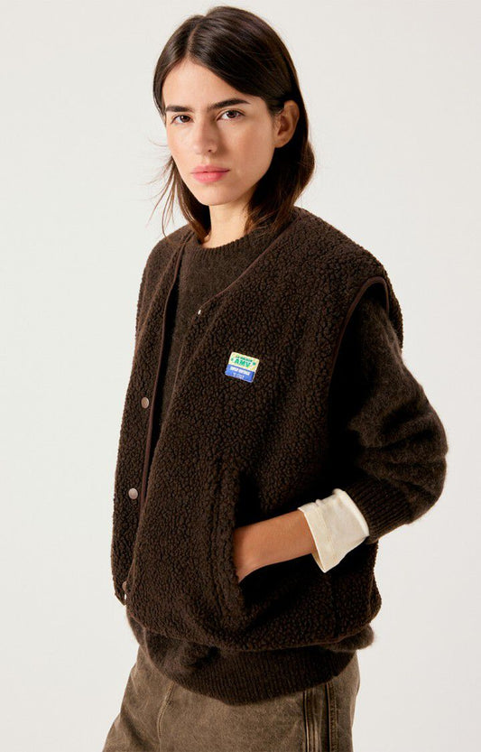 Gilet Teddy Ample Marron