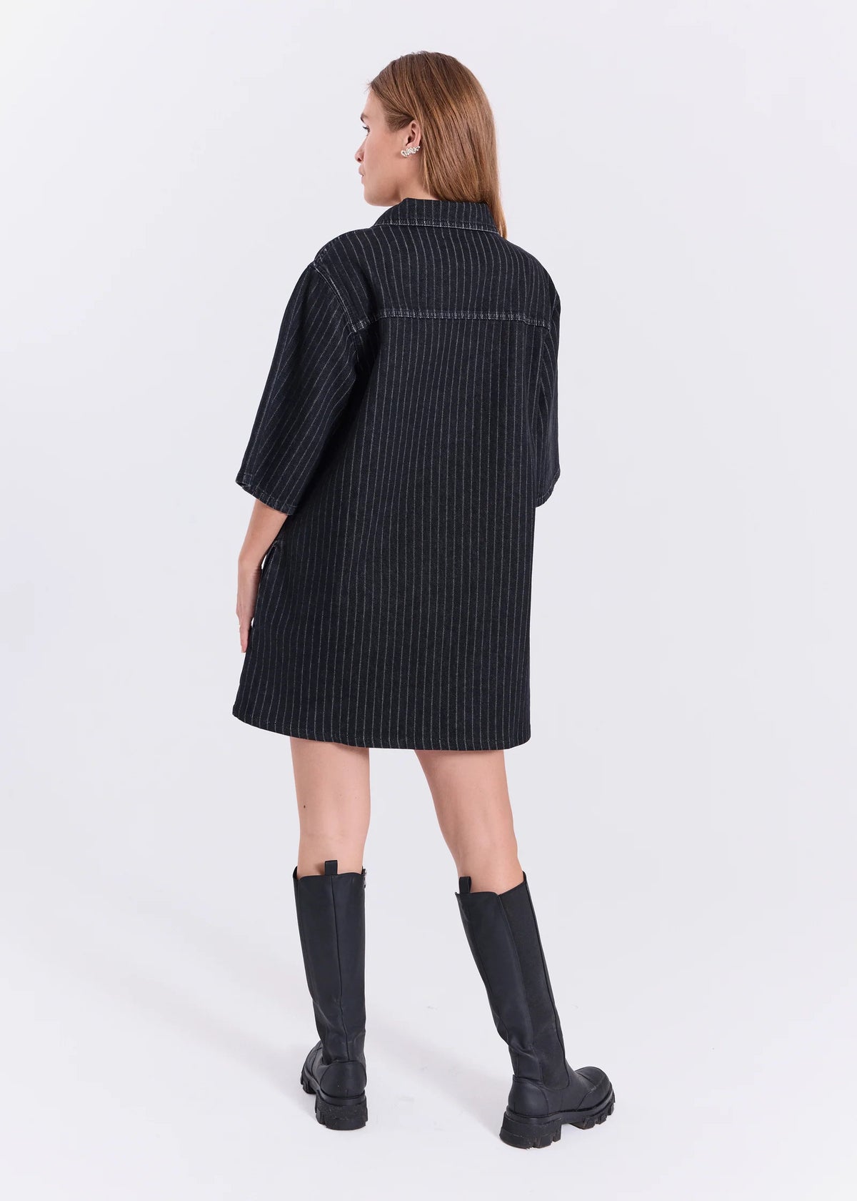 Hannali Denim Dress Black pinstripe