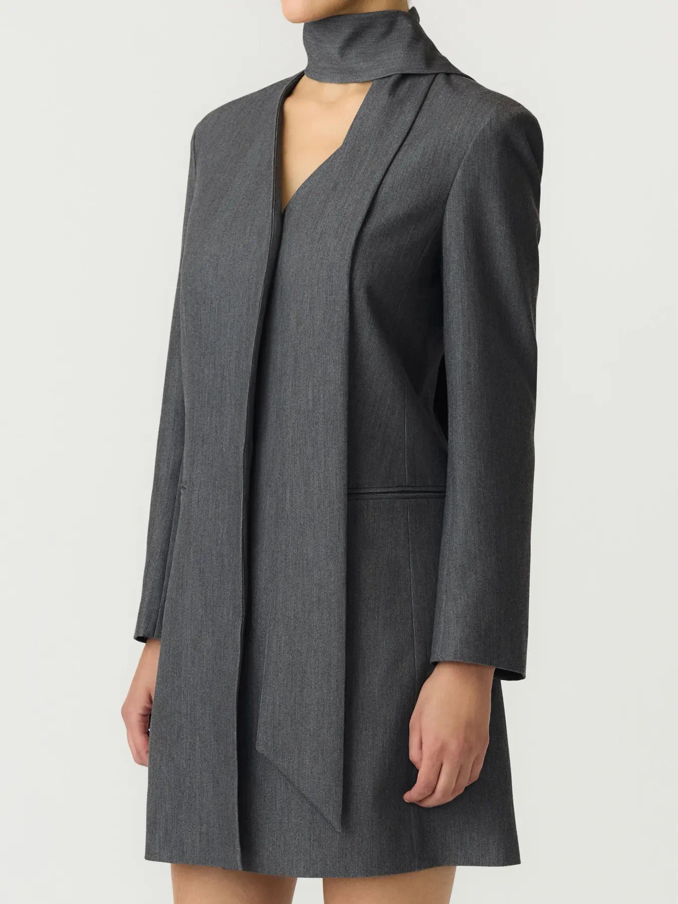 Inva LS short scarf dress Medium grey melange