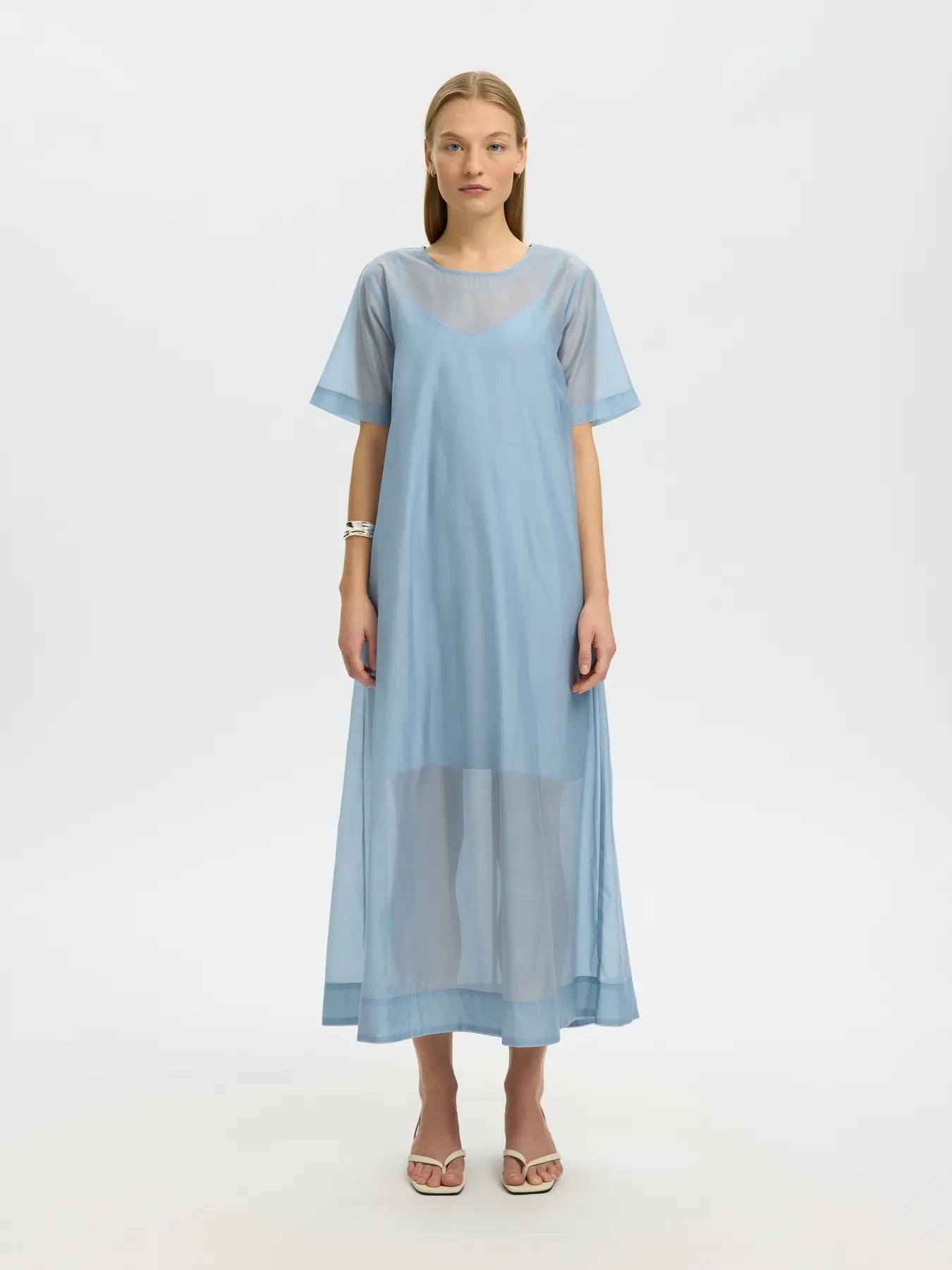 Iris regular SS ankle dress Dusty blue