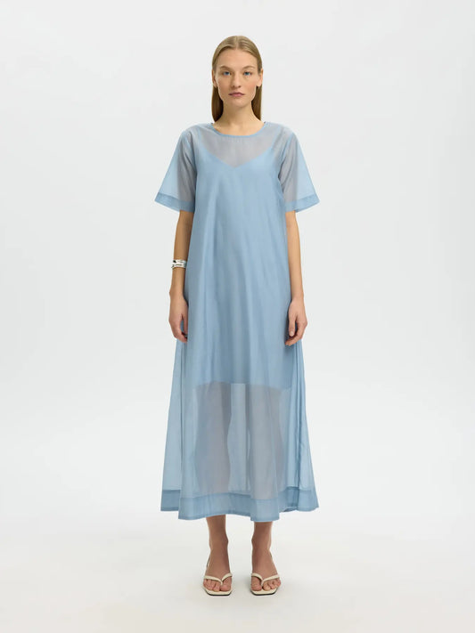 Iris regular SS ankle dress Dusty blue