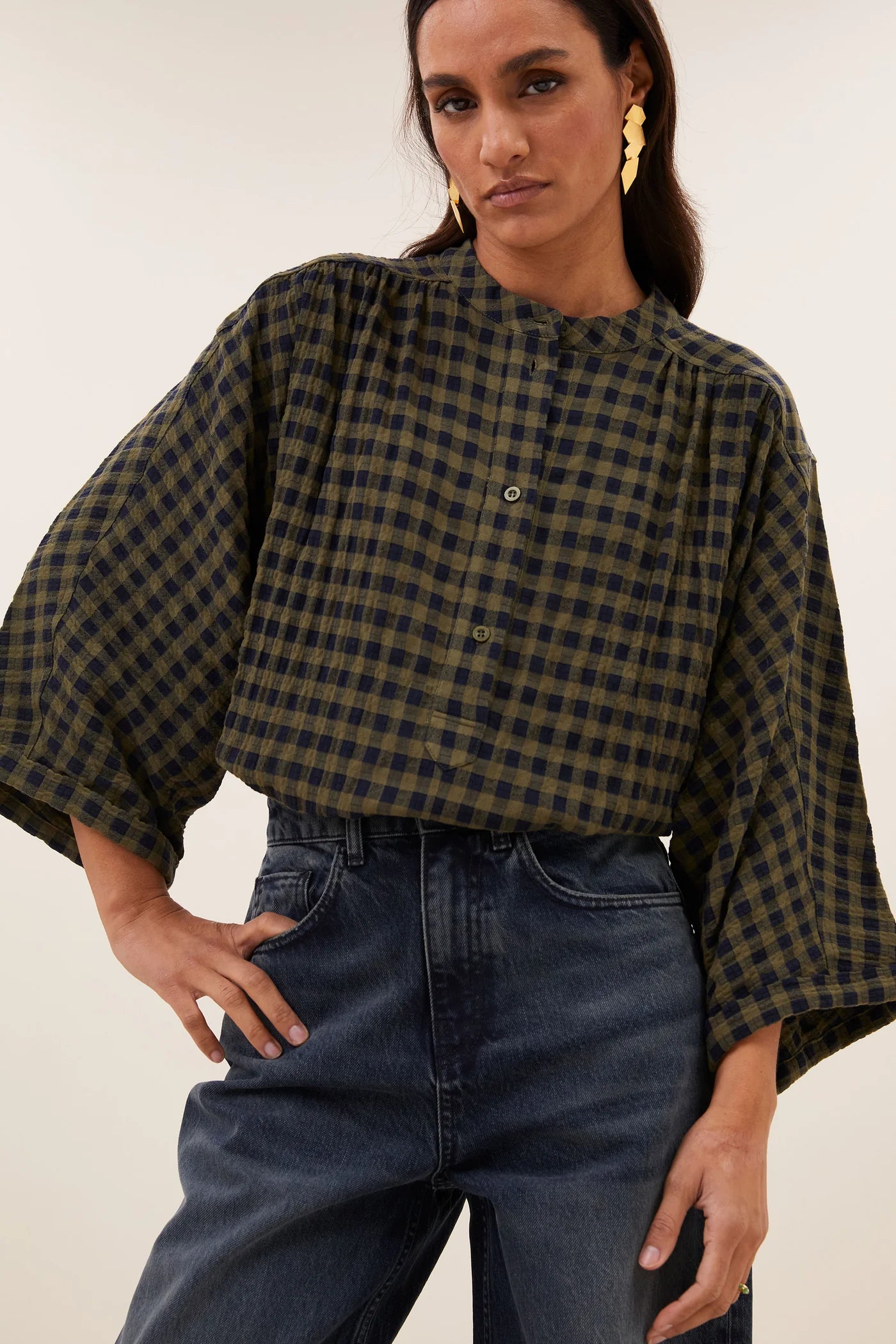 Jess Blouse Olive Check