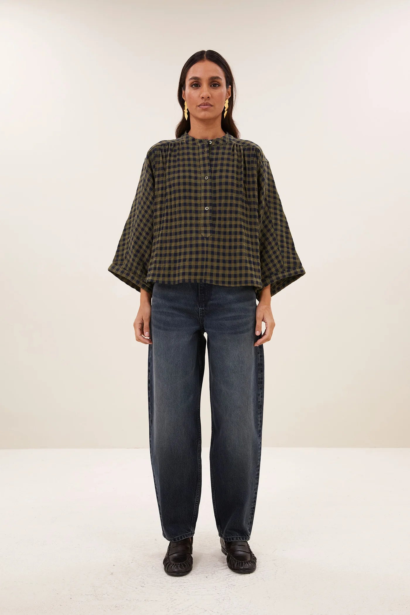 Jess Blouse Olive Check