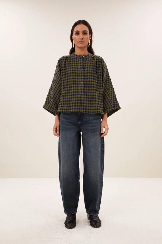 Jess Blouse Olive Check