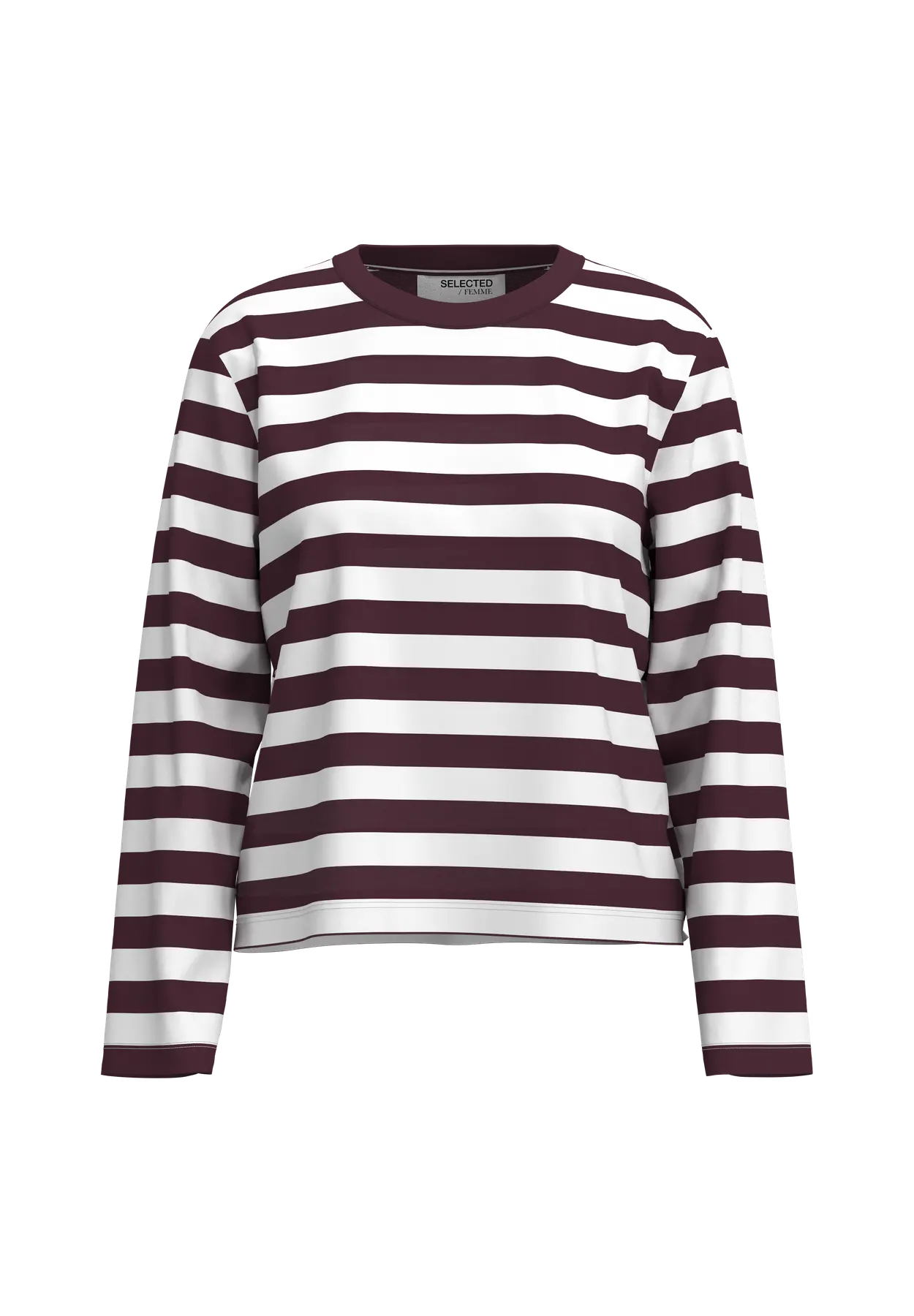 Essential LS striped boxy tee Fig/ Bright white