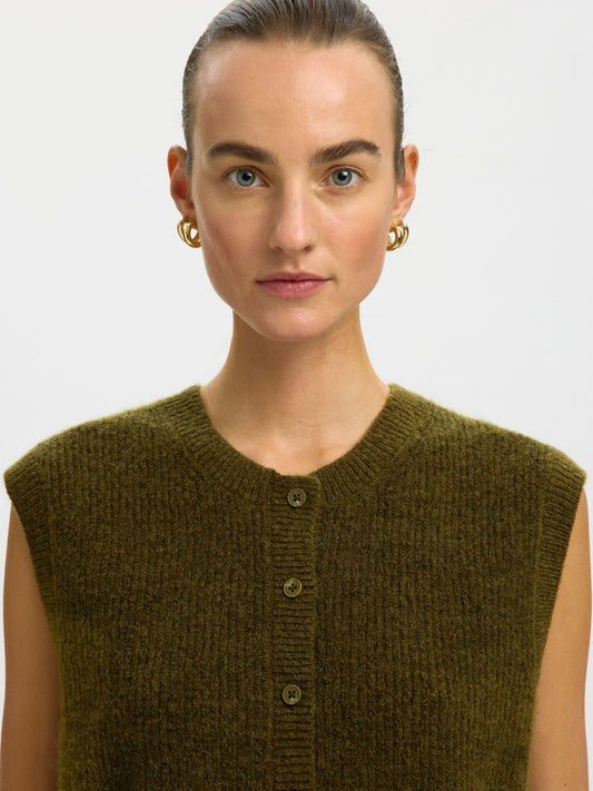 Lulu SL button o-neck vest Fir green