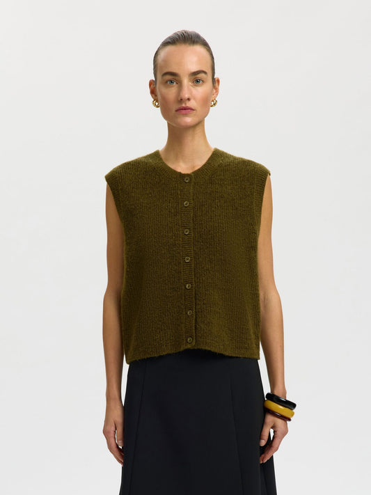 Lulu SL button o-neck vest Fir green