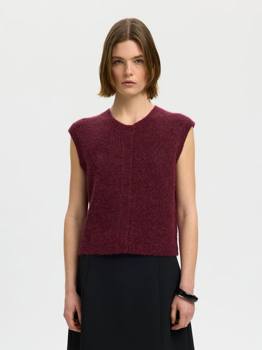 Lulu SL button o-neck vest Tawny port