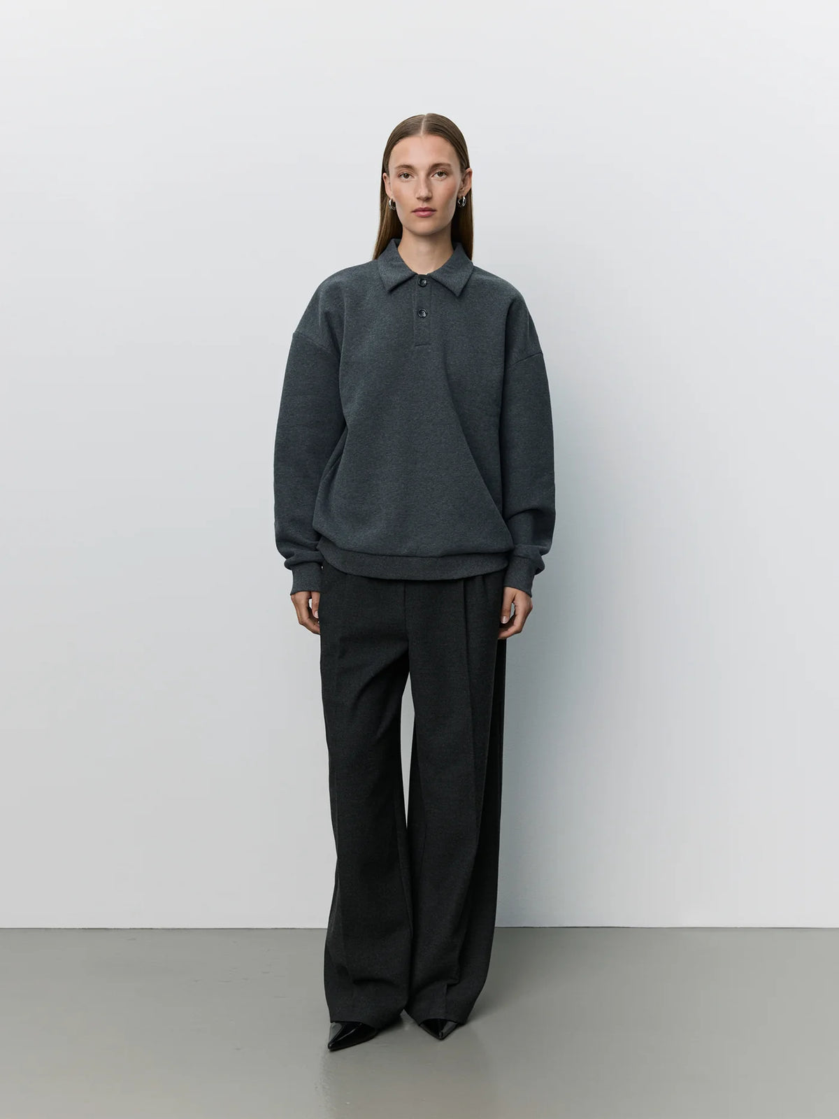 Lume polo sweatshirt Dark grey melange