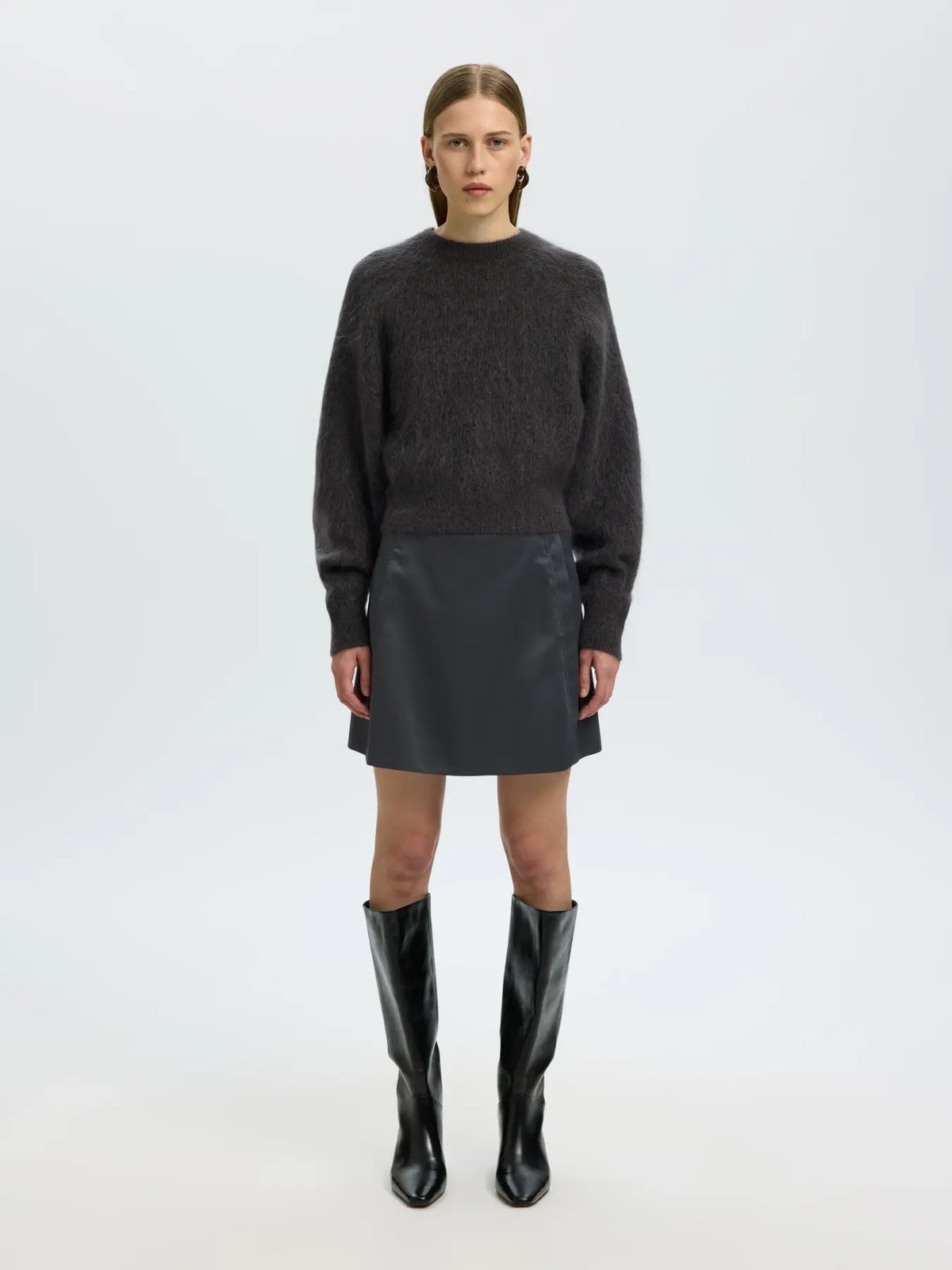Mira LS knit short o-neck Asphalt
